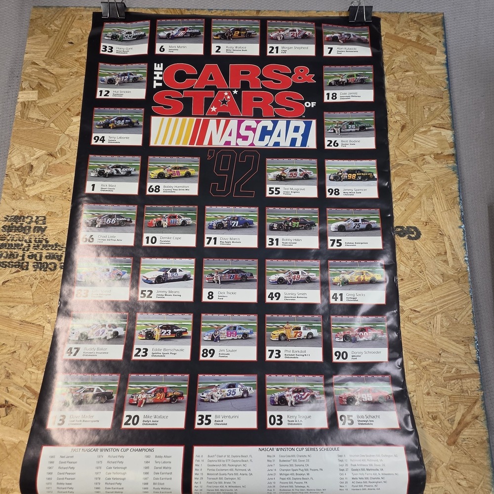 Vintage 1992 NASCAR Winston Cup Series Cars & Stars Poster No Holes
